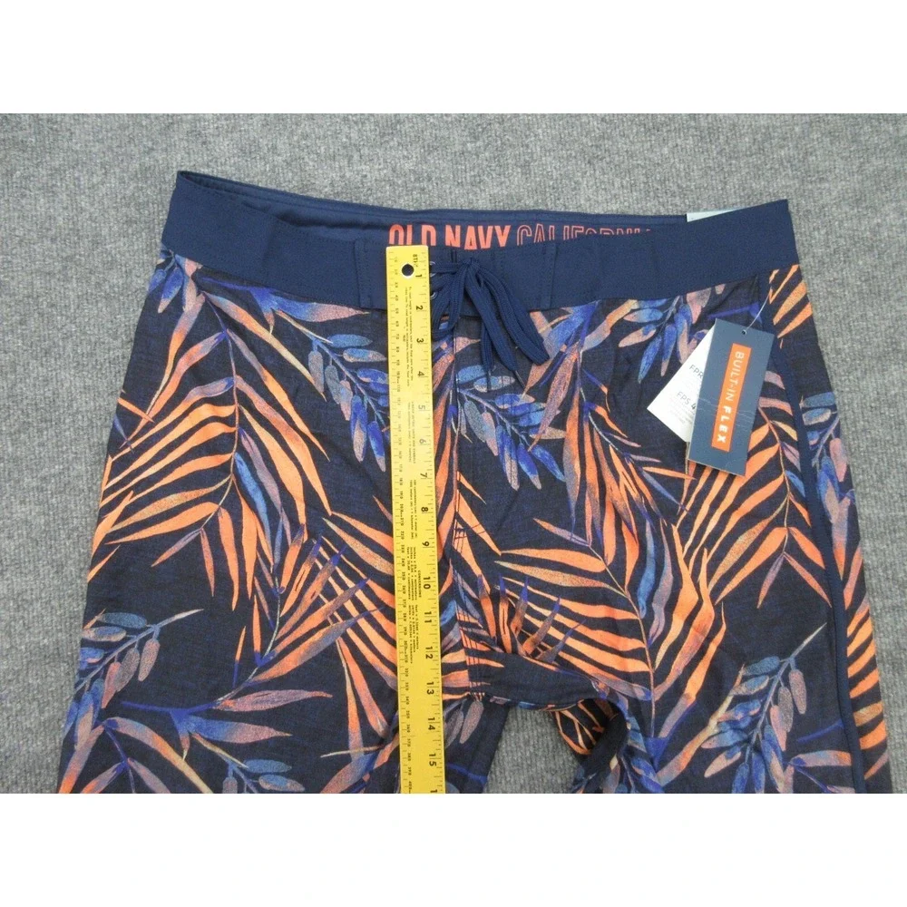 Old Navy Mens Board Shorts NWT Regular Navy Blue Tropical Palm Leaf Print 36